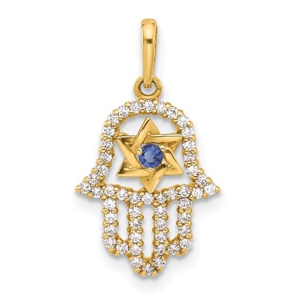 10k Yellow Gold Small Hamsa Hand of God Necklace Charm Pendant w CZ stoned & eye - Picture 1 of 5